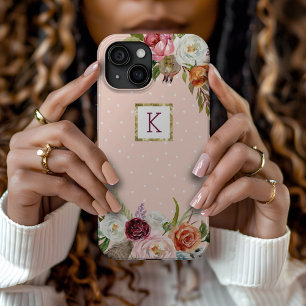 Coque Pour iPhone 15 Boho Blooms Blush Point Monogramme
