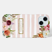 Coques Case-Mate iPhone Boho Blooms Blush Rayure Monogramme (Verso (horizontal))