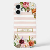 Coques Case-Mate iPhone Boho Blooms Blush Rayure Monogramme (Verso)