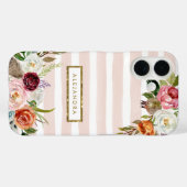 Coques Case-Mate iPhone Boho Blooms Blush Rayure Monogramme (Verso (horizontal))