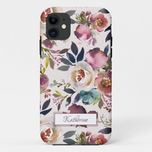 Coques Case-Mate iPhone Boho Blush Rose Floral Nommé Aquarelle (Dos)