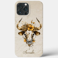 Boho Chic Aquarelle Florale Vache Crâne