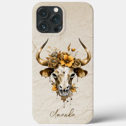Coques Case-Mate iPhone Boho Chic Aquarelle Florale Vache Crâne (Verso)