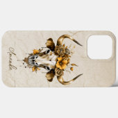Coques Case-Mate iPhone Boho Chic Aquarelle Florale Vache Crâne (Verso (horizontal))