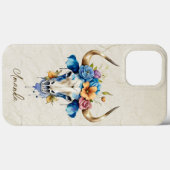 Coques Case-Mate iPhone Boho Chic Aquarelle Florale Vache Crâne (Verso (horizontal))