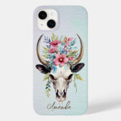 Coques Case-Mate iPhone Boho Chic Aquarelle Florale Vache Crâne (Verso)