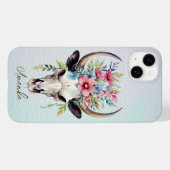 Coques Case-Mate iPhone Boho Chic Aquarelle Florale Vache Crâne (Verso (horizontal))