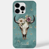 Coques Case-Mate iPhone Boho Chic Aquarelle Turquoise Vache Florale Crâne (Verso)