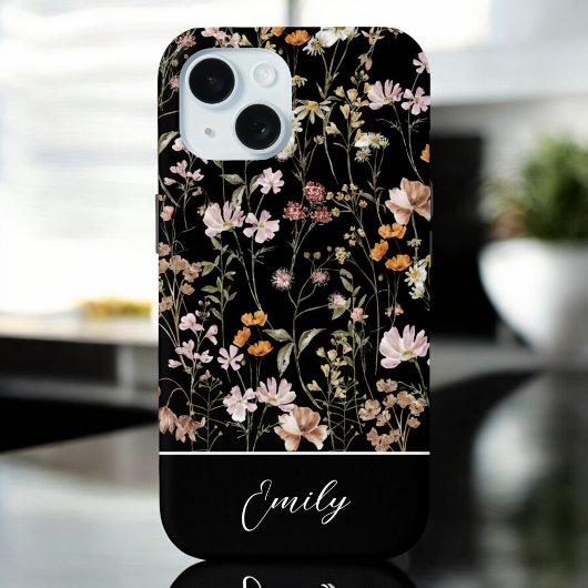 Coques Case-Mate iPhone Boho Chic Fleur sauvage Black Floral Élégant