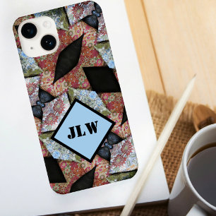 Coque Pour iPhone 14 Boho Chic Multi Color Patchwork avec Initiales