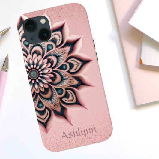 Coques Case-Mate iPhone Boho Chic Personnalisé Floral Mandala Rose Gold
