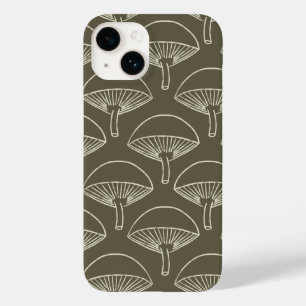 Coque Pour iPhone 14 Boho Cottagecore Champignons Main Tirée Sage Vert