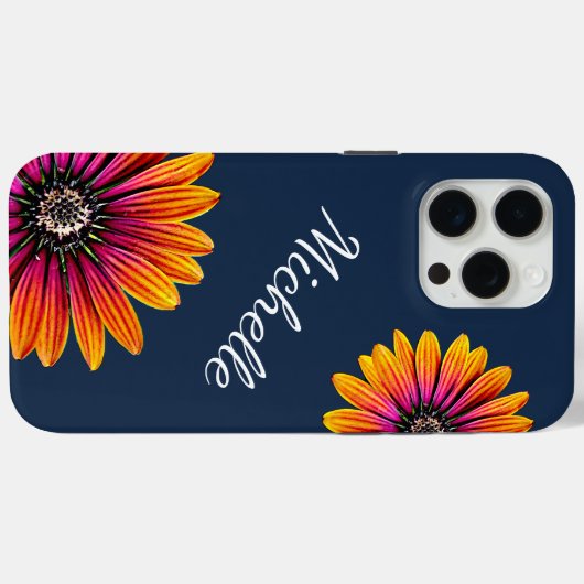 Coques Case-Mate iPhone Boho Daisies Floral Botanical Navy Bleu (Verso (horizontal))