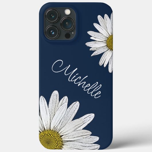 Coques Case-Mate iPhone Boho Daisies Personnalisé Floral Navy Blue (Verso)