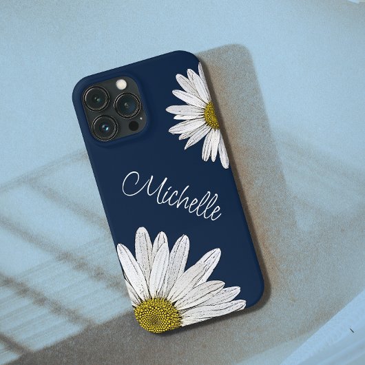 Coques Case-Mate iPhone Boho Daisies Personnalisé Floral Navy Blue
