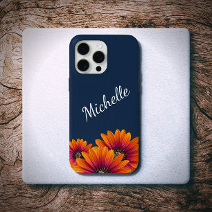 Coque iPhone 15 Pro Max Boho Daisies Whimsical Botanical Navy Bleu