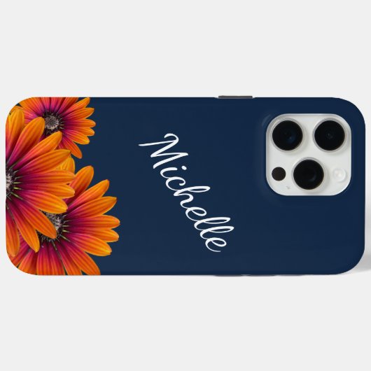 Coques Case-Mate iPhone Boho Daisies Whimsical Botanical Navy Bleu (Verso (horizontal))