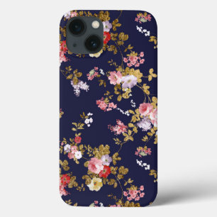 Case-Mate iPhone Case Boho élégant d'or de rose de bleu marine floral