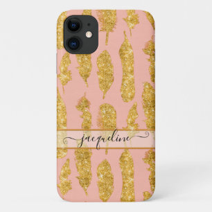 Case-Mate iPhone Case Boho Feathers Gold Parties scintillant Blush Pink 