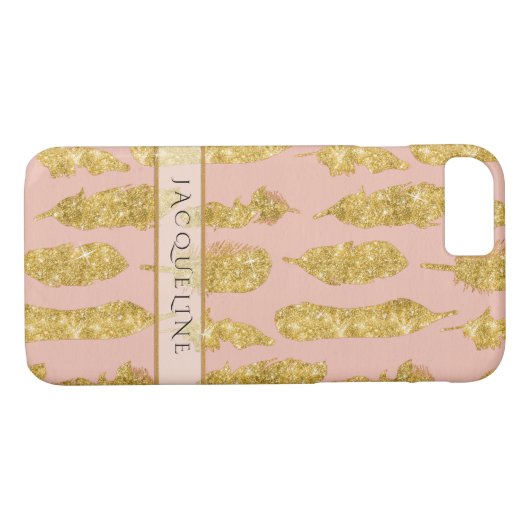 Coques Case-Mate iPhone Boho Feathers Gold Parties scintillant Pink Aquare (Dos (Horizontal))