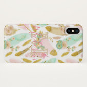 Coques Case-Mate iPhone Boho Feathers rose Bleu Vert Cool Nom initial (Dos (Horizontal))