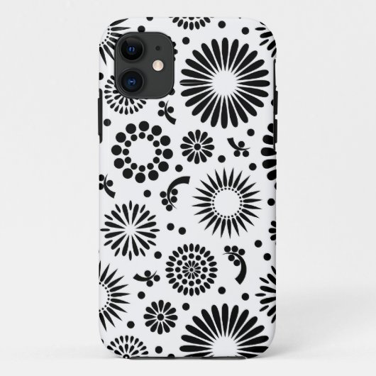 Coques Case-Mate iPhone Boho fleurs Motif floral vectoriel noir et blanc (Dos)