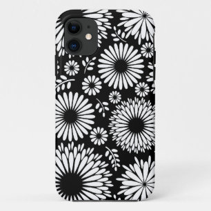 Coques Pour iPhone Boho fleurs Motif floral vectoriel noir et blanc