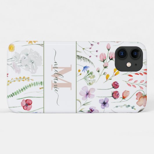 Coques Case-Mate iPhone Boho Fleurs sauvages Nom personnalisé Monogramme (Dos (Horizontal))
