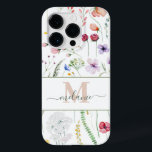 Coque Pour iPhone 14 Pro Boho Fleurs sauvages Nom personnalisé Monogramme<br><div class="desc">Ce Coque bohème iPhone 14 Pro dispose d'un nom de script personnalisé,  d'un monogramme et de fleurs sauvages colorés d'aquarelle sur un arrière - plan blanc. Un cadeau idéal pour les amoureux de nature romantique.</div>