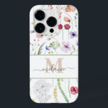 Coque Pour iPhone 14 Pro Boho Fleurs sauvages Nom personnalisé Monogramme<br><div class="desc">Ce Coque bohème iPhone 14 Pro dispose d'un nom de script personnalisé,  d'un monogramme et de fleurs sauvages colorés d'aquarelle sur un arrière - plan blanc. Un cadeau idéal pour les amoureux de nature romantique.</div>