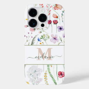 Coque Pour iPhone 14 Pro Boho Fleurs sauvages Nom personnalisé Monogramme