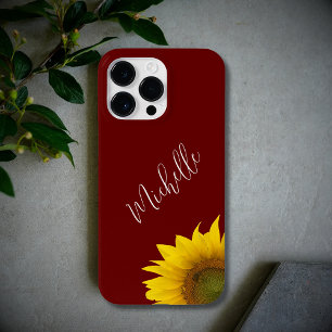 Coque Pour Pour iPhone 14 Pro Max Boho Floral moderne Peeking Tournesol Rouge