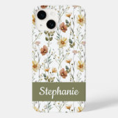 Coques Case-Mate iPhone Boho Green Watercolor Wildflower Name (Verso)