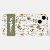 Coques Case-Mate iPhone Boho Green Watercolor Wildflower Name (Verso (horizontal))