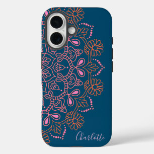 Coques iPhone 16 Boho moderne Mandala Medallion Turquoise Nom du sc
