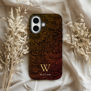 Coques iPhone 16 Boho Orange Brûlé Floral Monogramme Nom Or