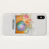 Coques Case-Mate iPhone Boho Orange Caméra & Fleurs Aquarelle (Dos (Horizontal))