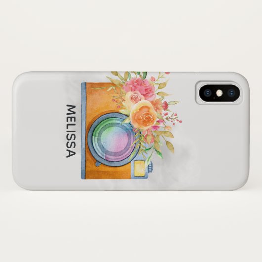Coques Case-Mate iPhone Boho Orange Caméra & Fleurs Aquarelle (Dos (Horizontal))