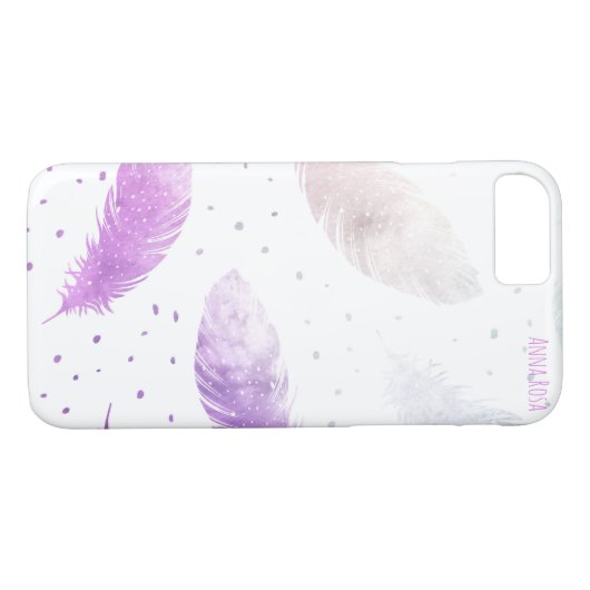 Coques Case-Mate iPhone *~* Boho Pastel White & Lavender Feather Dots (Dos (Horizontal))