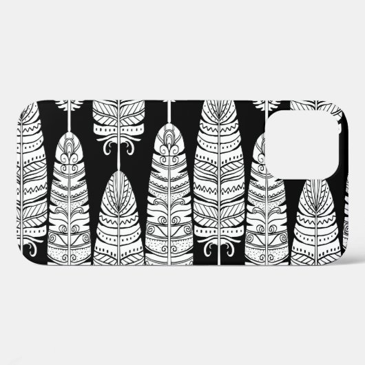 Coques Case-Mate iPhone Boho plumes : motif noir et blanc (Verso (horizontal))