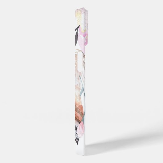 Coques Case-Mate iPhone Boho rose fleurs plumes blanc nom (Verso / Droite)