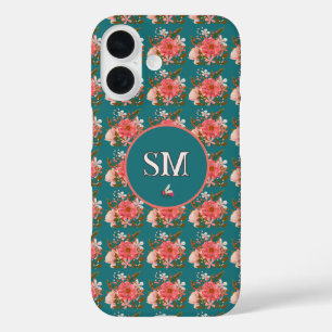 Coques iPhone 16 Boho rose Floral Personnaliser Monogramme