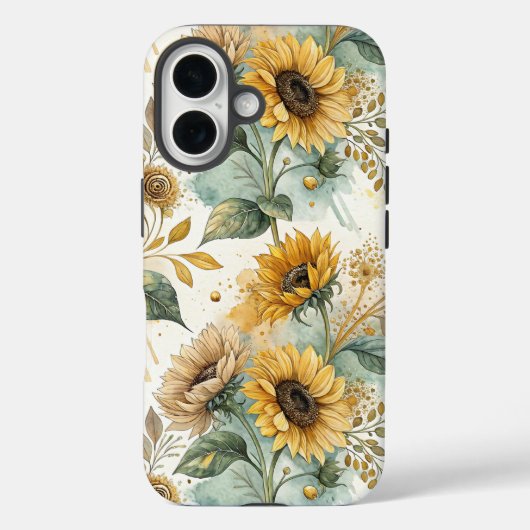 Coques Case-Mate iPhone Boho Sunflowers Watercolor Gold (Verso)
