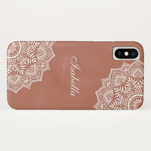 Coques Case-Mate iPhone Boho Terracotta Mandala Nom personnalisé (Dos (Horizontal))