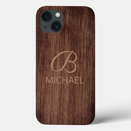Coques Case-Mate iPhone Bois à grain de bois avec monogramme et nom person (Verso)