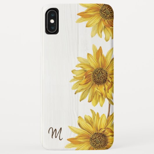 Coques Case-Mate iPhone Bois blanc rustique avec tournesol Monogramme (Dos)