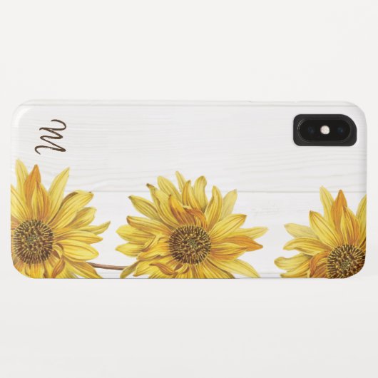 Coques Case-Mate iPhone Bois blanc rustique avec tournesol Monogramme (Dos (Horizontal))