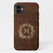 Coques Case-Mate iPhone Bois de monogramme Or Rustique (Dos)