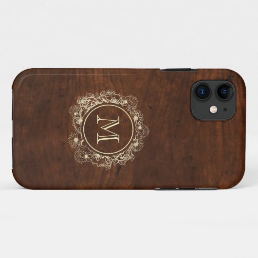 Coques Case-Mate iPhone Bois de monogramme Or Rustique (Dos (Horizontal))