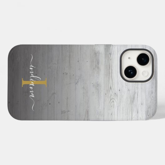 Coques Case-Mate iPhone Bois Gris Imprimé Rustique Nom Script Monogramme (Verso (horizontal))